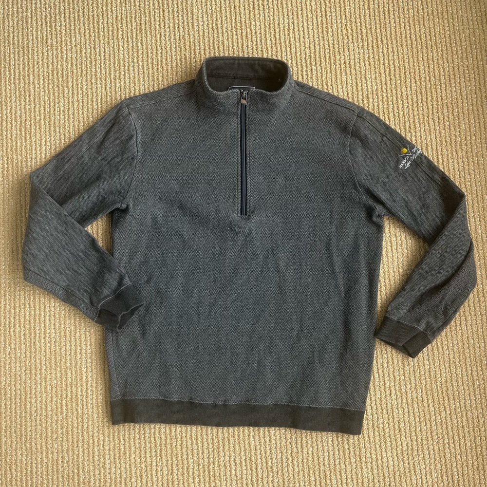 Straight Down Mens Quarter Zip Grey black Chevron Print Long Sleeve Sweatshirt L
